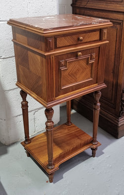 French Walnut Louis XVI Style Single Bedside Cabinet Rouge Marble Top | Antique & Vintage | Moonee Ponds Antiques | Australia Wide Delivery