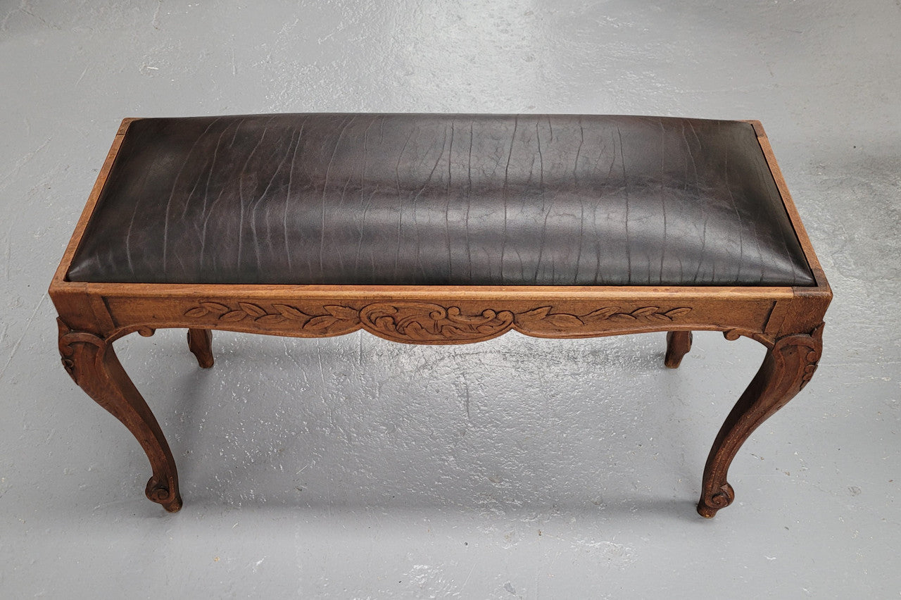 French Oak Newly Upholstered Leather Look Duet Stool | Antique & Vintage | Moonee Ponds Antiques | Australia Wide Delivery