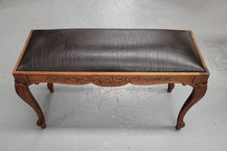 French Oak Newly Upholstered Leather Look Duet Stool | Antique & Vintage | Moonee Ponds Antiques | Australia Wide Delivery