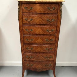 Kingwood Louis XV Inlaid Marble Top Semainier