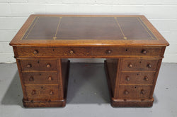 English Oak Double Pedestal Desk Tooled Leather Top | Antique & Vintage | Moonee Ponds Antiques | Australia Wide Delivery