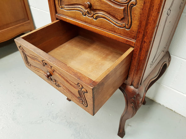 Antique French Oak Louis XV Style 3 Drawer Bedside Cupboard