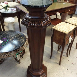 French Antique Grand Marble Top Walnut Pedestal