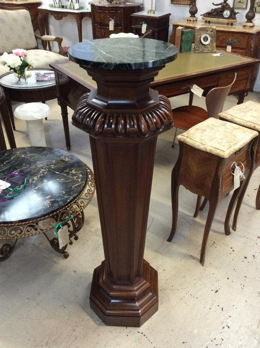 French Antique Grand Marble Top Walnut Pedestal