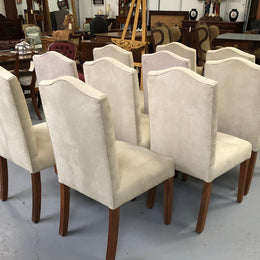 Custom Made Ivory Suede Covered Hardwood Set Of 10 Dining Chairs