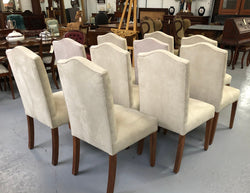 Custom Made Ivory Suede Covered Hardwood Set Of 10 Dining Chairs | Antique & Vintage | Moonee Ponds Antiques | Australia Wide Delivery