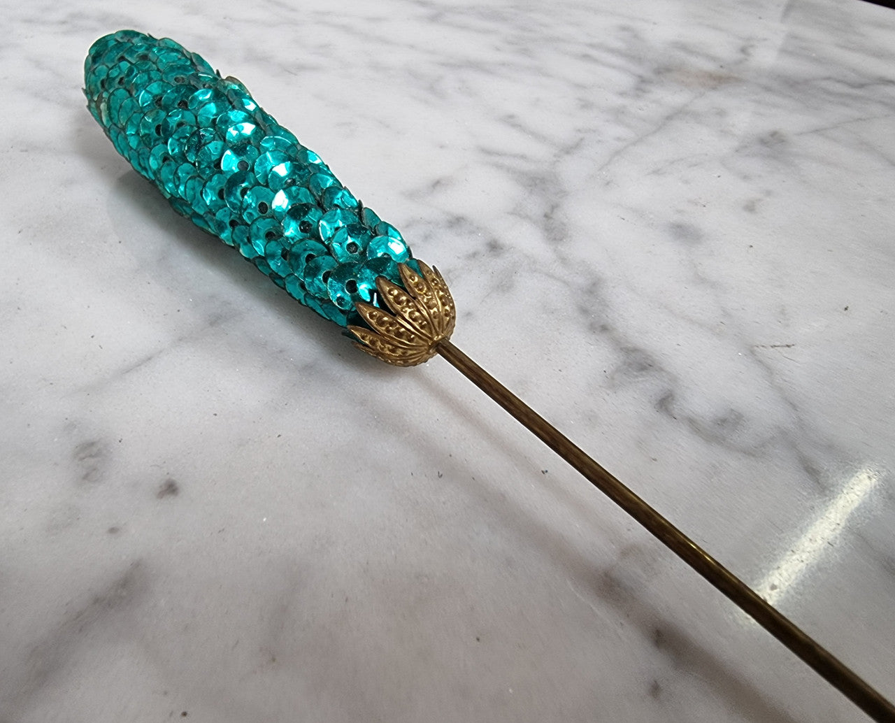 Art Deco Blue Sequin Hat Pin
