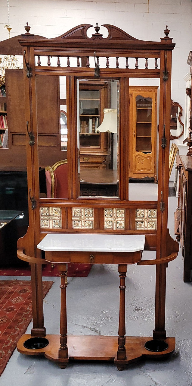 Late Victorian Arts & Crafts Style Marble Top Hallstand