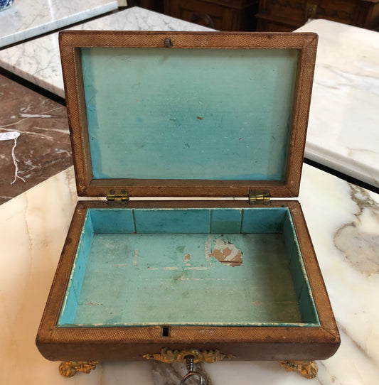 Antique Leather Lockable Trinket Box