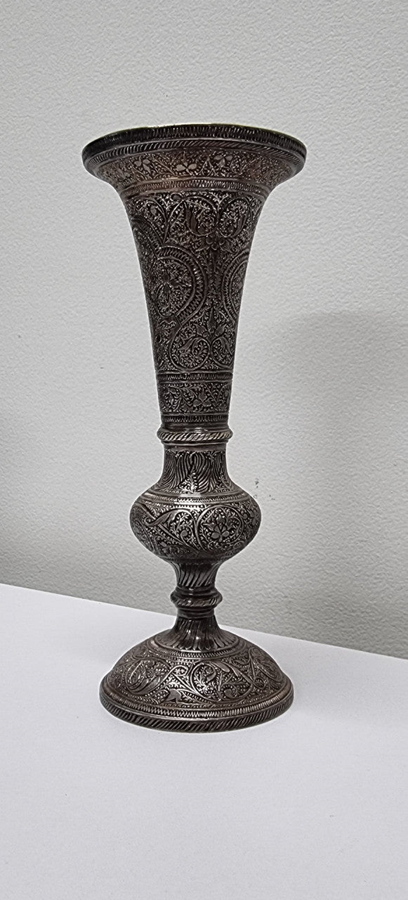 Pair of antique Indian silver plated vases with markings 'I, 546'. Sourced locally. They are in good original condition.