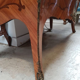 French Marquetry Inlay Kingwood Louis XV Marble Top Commode