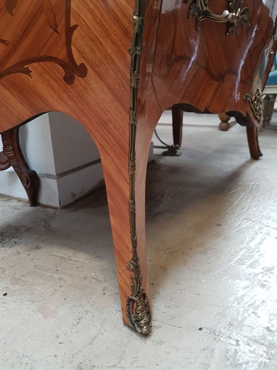 French Marquetry Inlay Kingwood Louis XV Marble Top Commode | Antique & Vintage | Moonee Ponds Antiques | Australia Wide Delivery