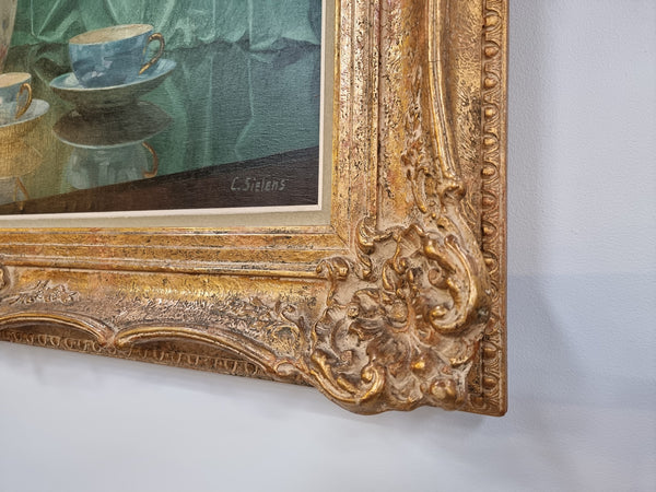 Beautifully framed signed Dutch floral oil on canvas of a beautiful vase of flowers and in a decorative frame. It is in good original detailed condition.