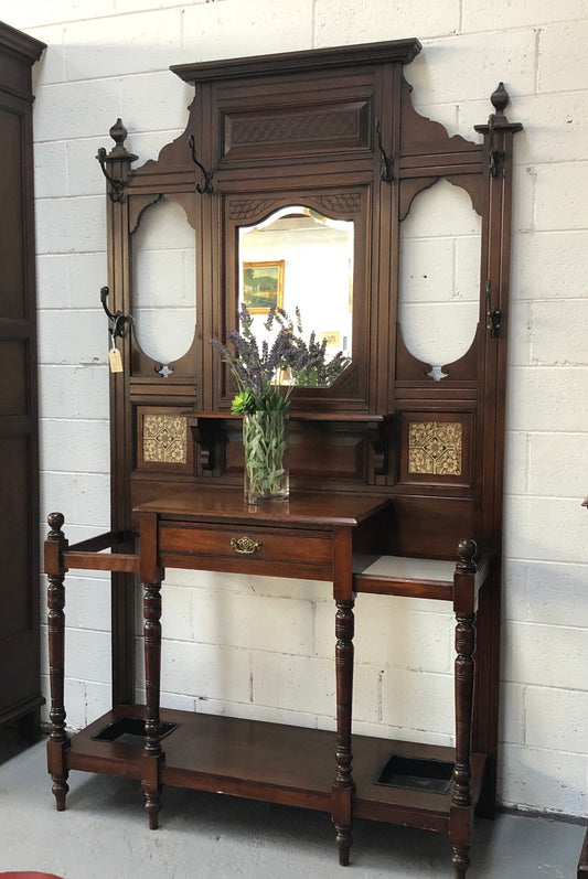 Late Victorian Hallstand with a mirror and drawer. In good original detailed condition.