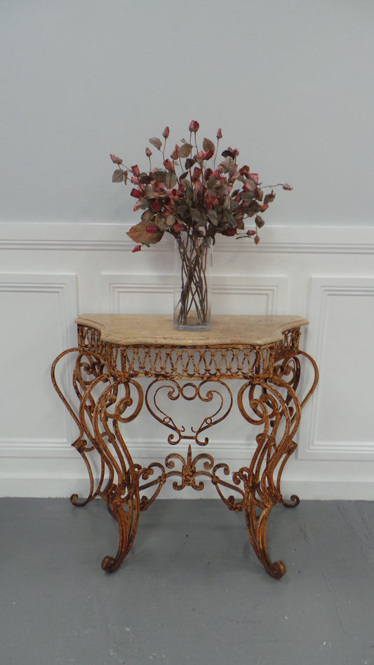 French Style Ornate Wrought Iron Marble Top Table