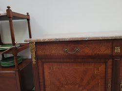 Louis 16th Style Mahogany Marble Top Cupboard With Marquetry Inlay | Antique & Vintage | Moonee Ponds Antiques | Australia Wide Delivery