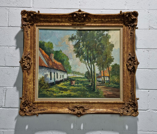 French oil on canvas impressionist painting in a beautiful decorative frame and in good original condition.
