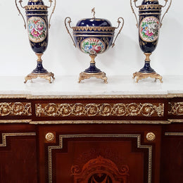 French Three-piece Sevres Style Porcelain Vase