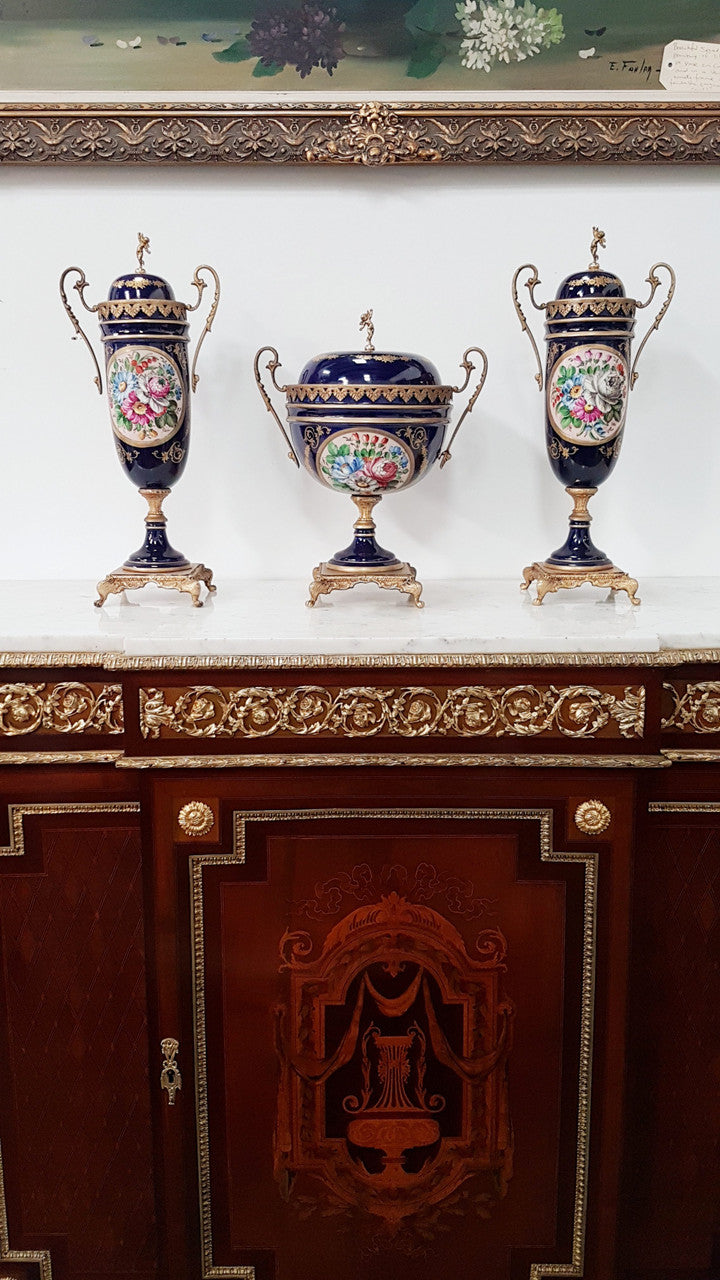 French Three-piece Sevres Style Porcelain Vase | Antique & Vintage | Moonee Ponds Antiques | Australia Wide Delivery