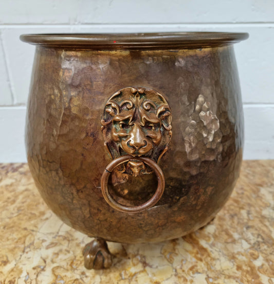 Stunning French brass Antique Jardinière with lion heads and on claw feet, in good original condition.