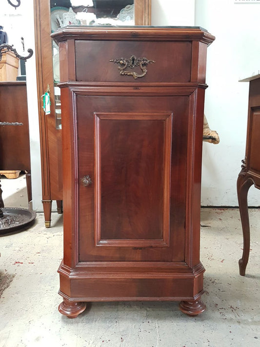 French Flame Mahogany Marble Top Cabinet