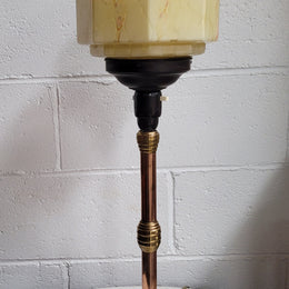 Stunning Art Deco Brass Copper Table Lamp With Beautiful Stepped Glass Shade