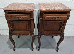 Louis XV Style Dark Oak Marble Top Bedside Cabinets | Antique & Vintage | Moonee Ponds Antiques | Australia Wide Delivery