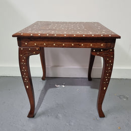 Stunning Indian Teak bone inlay square occasional table. In good original detailed condition.