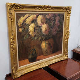 French signed oil on canvas depicting floral still life in charming gilt frame. Sourced from France and in good original detailed condition.
