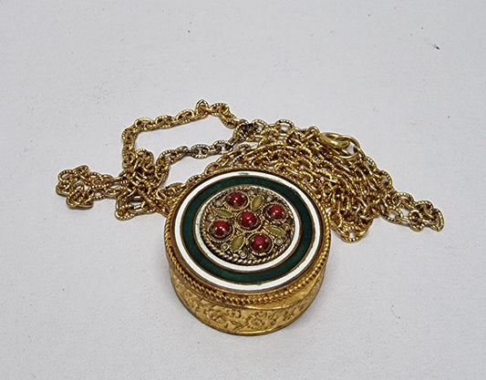 Vintage Gilt & Enamel Pill Box