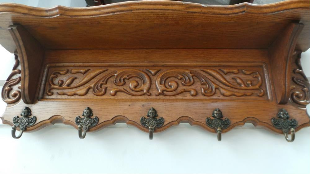 French Oak Coat-Hat Rack With Five Decorative Hooks | Antique & Vintage | Moonee Ponds Antiques | Australia Wide Delivery