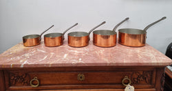 Set of Five Vintage Copper Saucepans with Tin Lining Made In France | Antique & Vintage | Moonee Ponds Antiques | Australia Wide Delivery