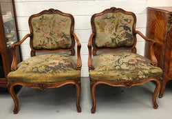 Pair of French Walnut Tapestry Covered Arm Chairs | Antique & Vintage | Moonee Ponds Antiques | Australia Wide Delivery