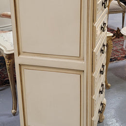 Vintage French Louis 15th Style original painted seven drawer semainier of pleasing narrow proportions with panelled sides. They have been sourced from France and are in good original condition.