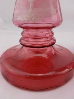 Rare Pair Of Ruby Mary Gregory Glass Kerosene Lamps | Antique & Vintage | Moonee Ponds Antiques | Australia Wide Delivery