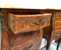 Pair of French Louis XV Style Marquetry Inlaid Marble Top Bedsides | Antique & Vintage | Moonee Ponds Antiques | Australia Wide Delivery