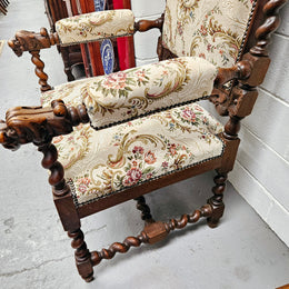 Early 19th Century French renaissance beautifully carved chair with stunning new upholstery. In good original condition with new upholstery.