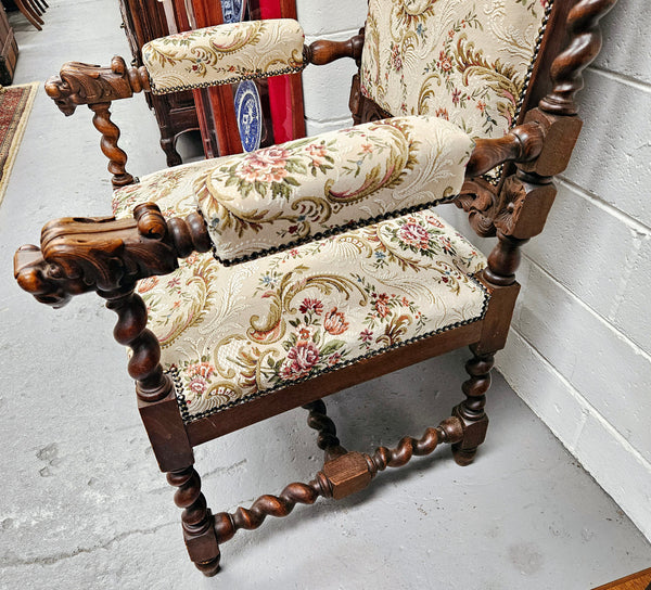 Early 19th Century French renaissance beautifully carved chair with stunning new upholstery. In good original condition with new upholstery.