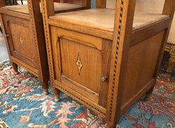 Beautiful Pair of French Oak Inlaid Marble Top Bedside Cabinets | Antique & Vintage | Moonee Ponds Antiques | Australia Wide Delivery