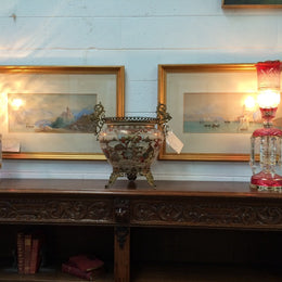 Pair Of Flashed Ruby And Crystal Glass Lustres