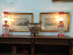 Pair Of Flashed Ruby And Crystal Glass Lustres | Antique & Vintage | Moonee Ponds Antiques | Australia Wide Delivery