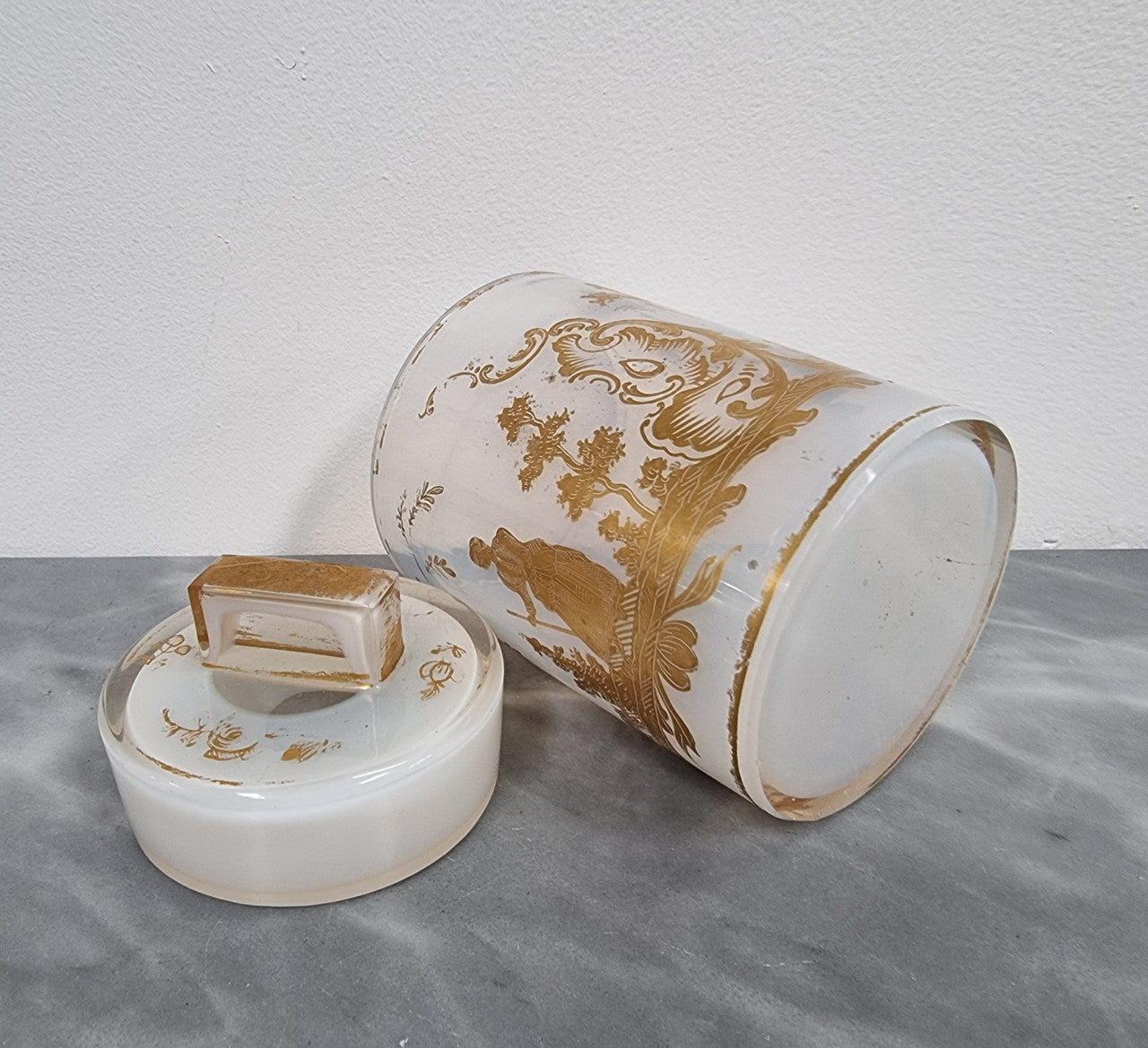 Antique French Opaline Glass Lidded Container With Lovely Gilt Decoration | Antique & Vintage | Moonee Ponds Antiques | Australia Wide Delivery