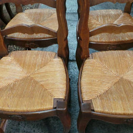 Solid Set Of Ten French Oak Rush Seat Dining Chairs