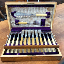 Edwardian Oak Cased Fish Service For 12