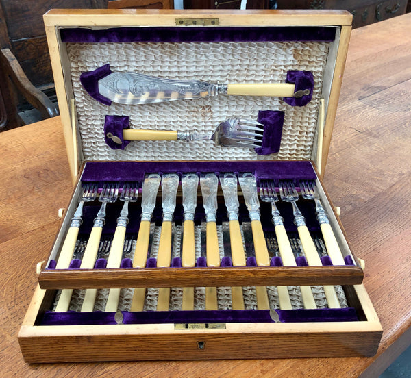 Edwardian Oak Cased Fish Service For 12