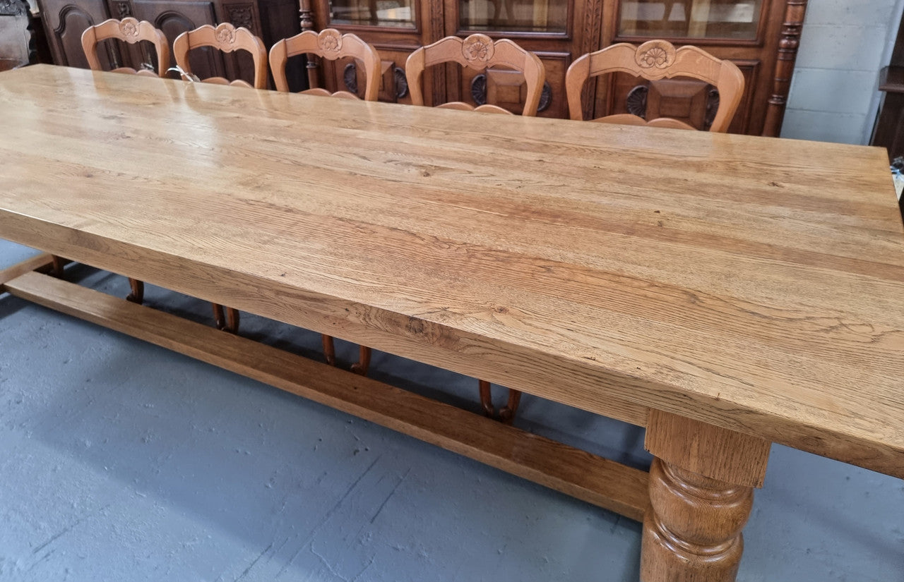 3 Meter Bespoke Oak Stretcher Base Farmhouse Dining Table | Antique & Vintage | Moonee Ponds Antiques | Australia Wide Delivery
