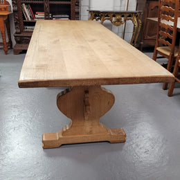 Stunning French Oak Farmhouse table with two extension leaves. When fully extended the table measures to a massive 339.5 cm long. Sourced from France and in good original detailed condition.