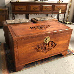 Chinese Carved Camphor Wood Chest