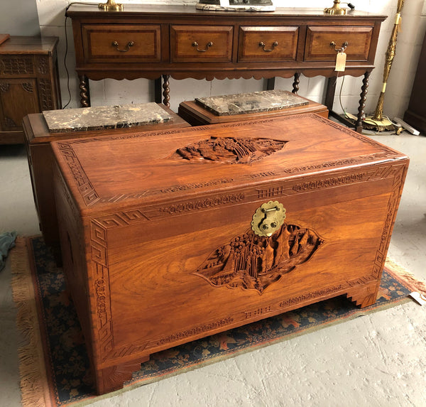 Chinese Carved Camphor Wood Chest