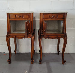 Pair of French Walnut White Marble Top Bedside Cabinets | Antique & Vintage | Moonee Ponds Antiques | Australia Wide Delivery